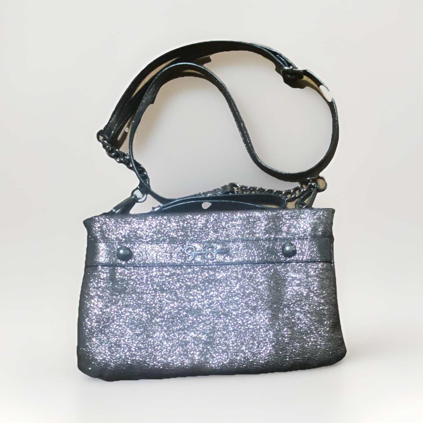 Jessica Simpson Glitter Metallic Shoulder Bag Zip, Detachable Strap Small