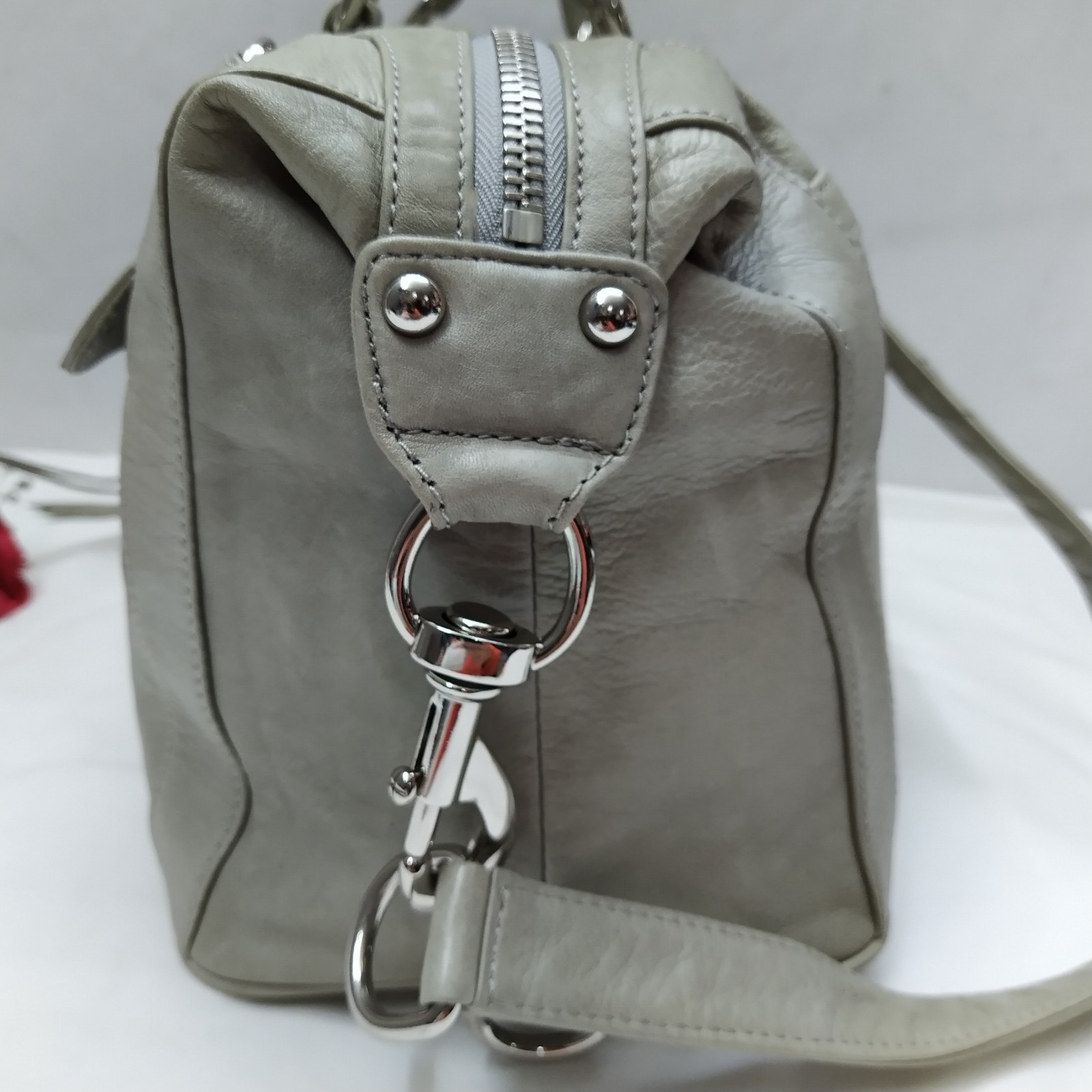 Rebecca Minkoff Gray Leather Double Handles Zipper Closure Satchel Bag
