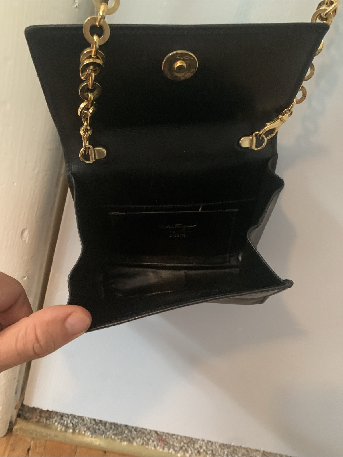 Vintage Ferragamo Vara Bow Black Leather Shoulder Bag/ Handbag Gold Hardware