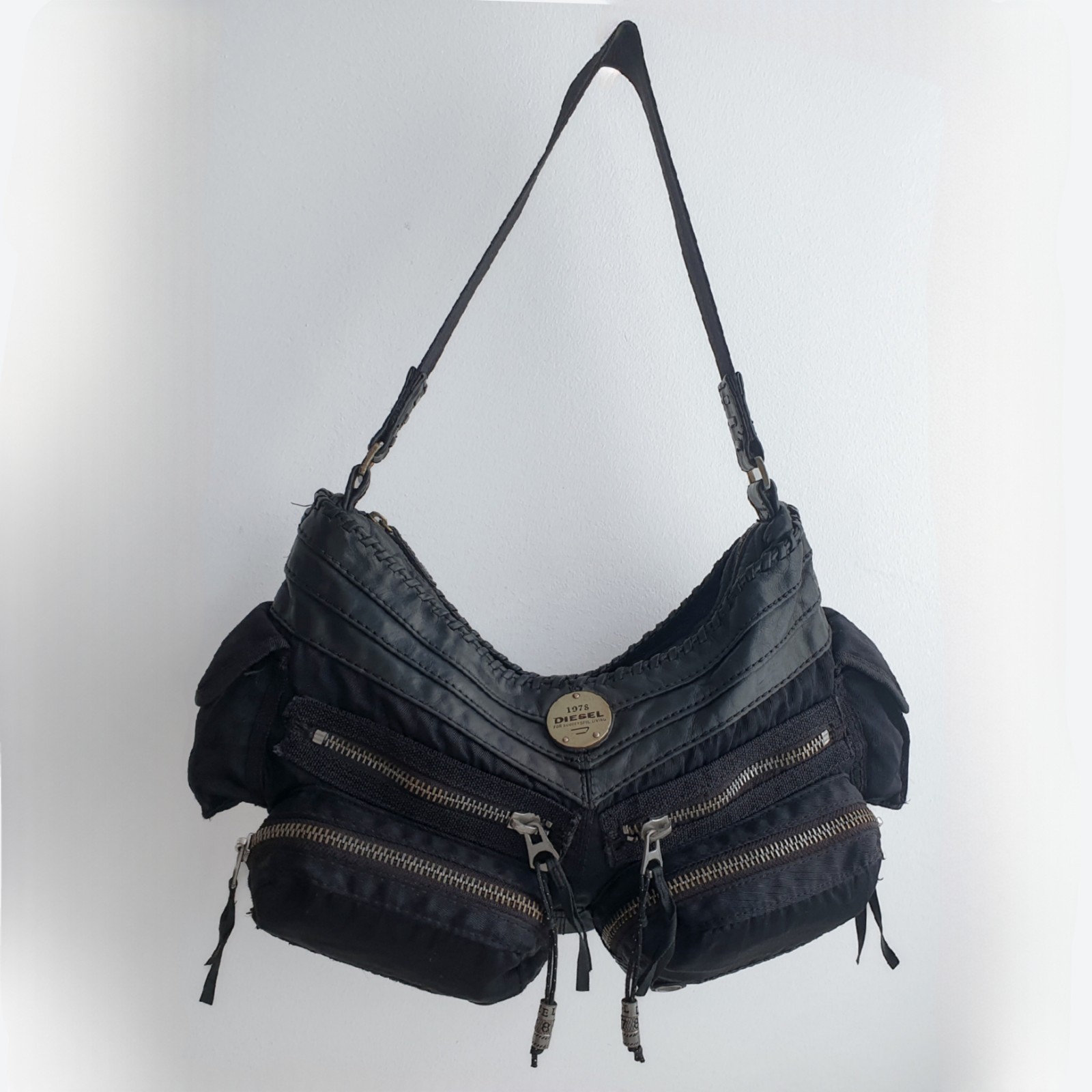 Vintage Diesel Leather​ Bag Y2K – Black – Edgy Grunge Medieval 90s Altcore Punk