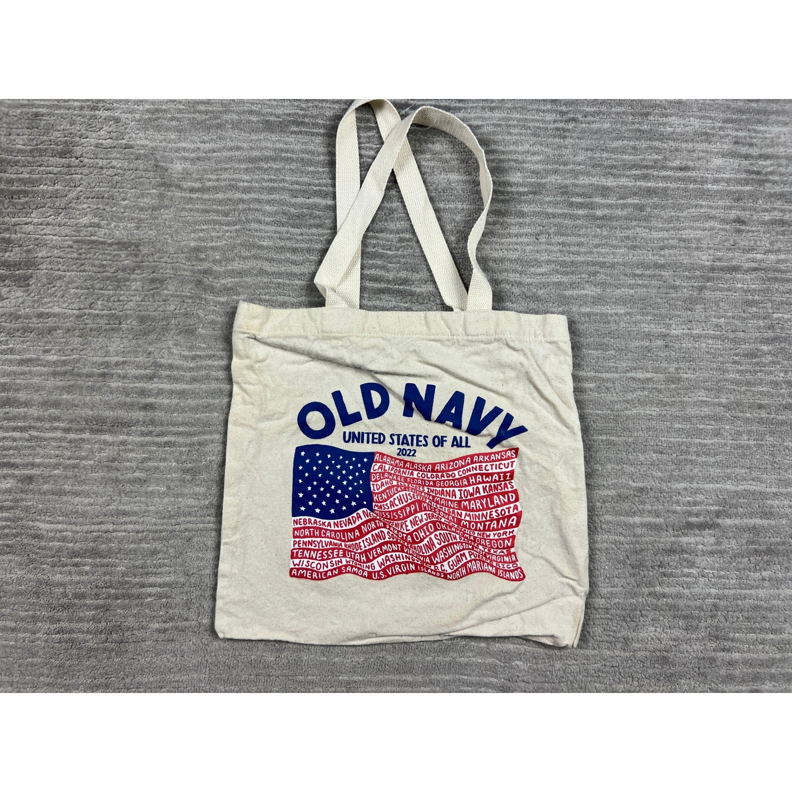 Old Navy Tote Bag Unisex OS Cream 2022 Flag Print Canvas United States of All
