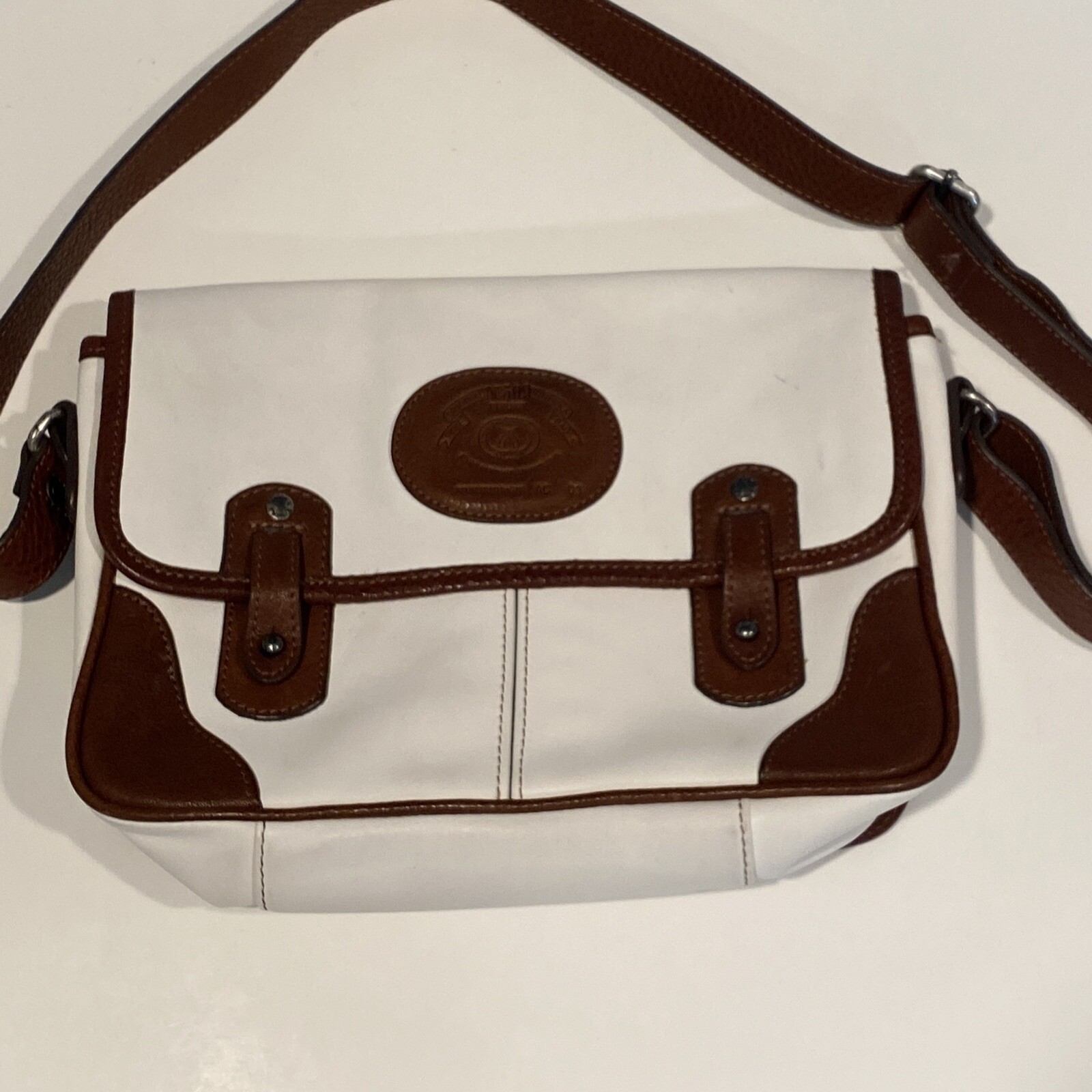 Vintage Original Ghurka No 509 PURSER white Leather/Trim Crossbody Bag RARE!