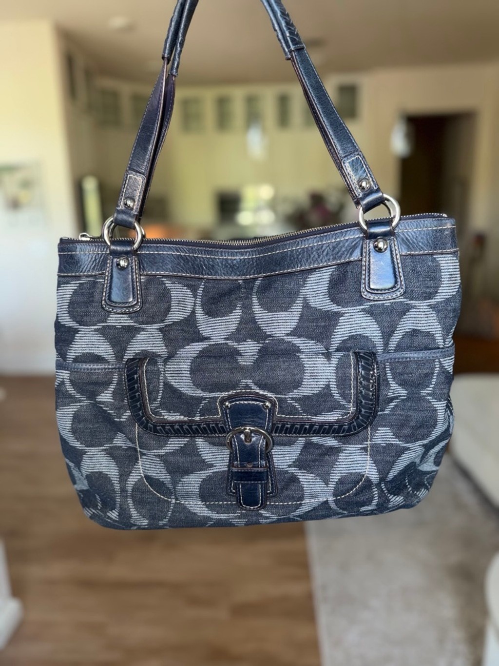 Women’s Authentic Coach Denim Poppy Hobo Bag in Blue, One Size