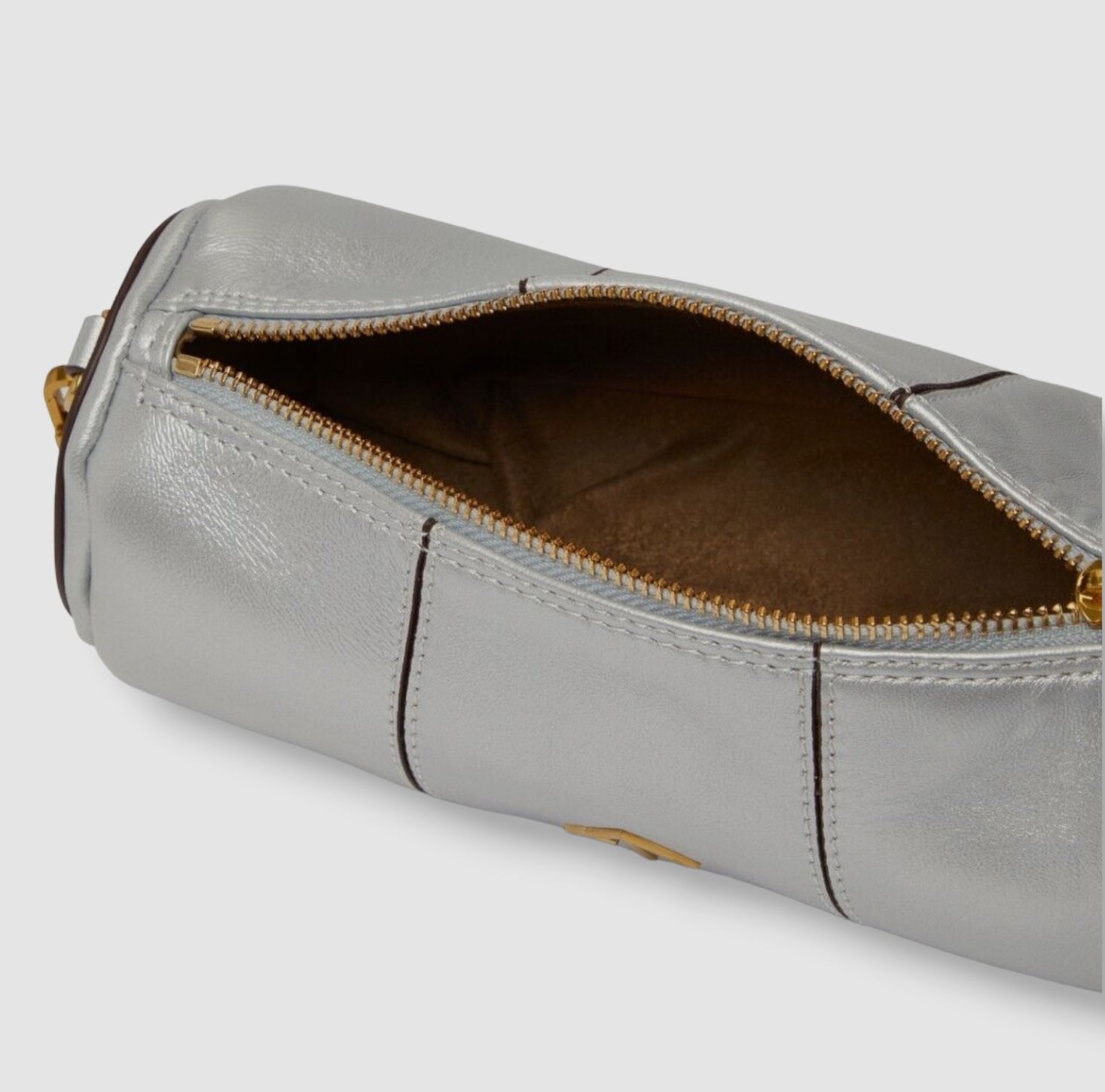 $456 Manu Atelier Women’s Silver Metallic XX Mini Cylinder Shoulder Purse Bag