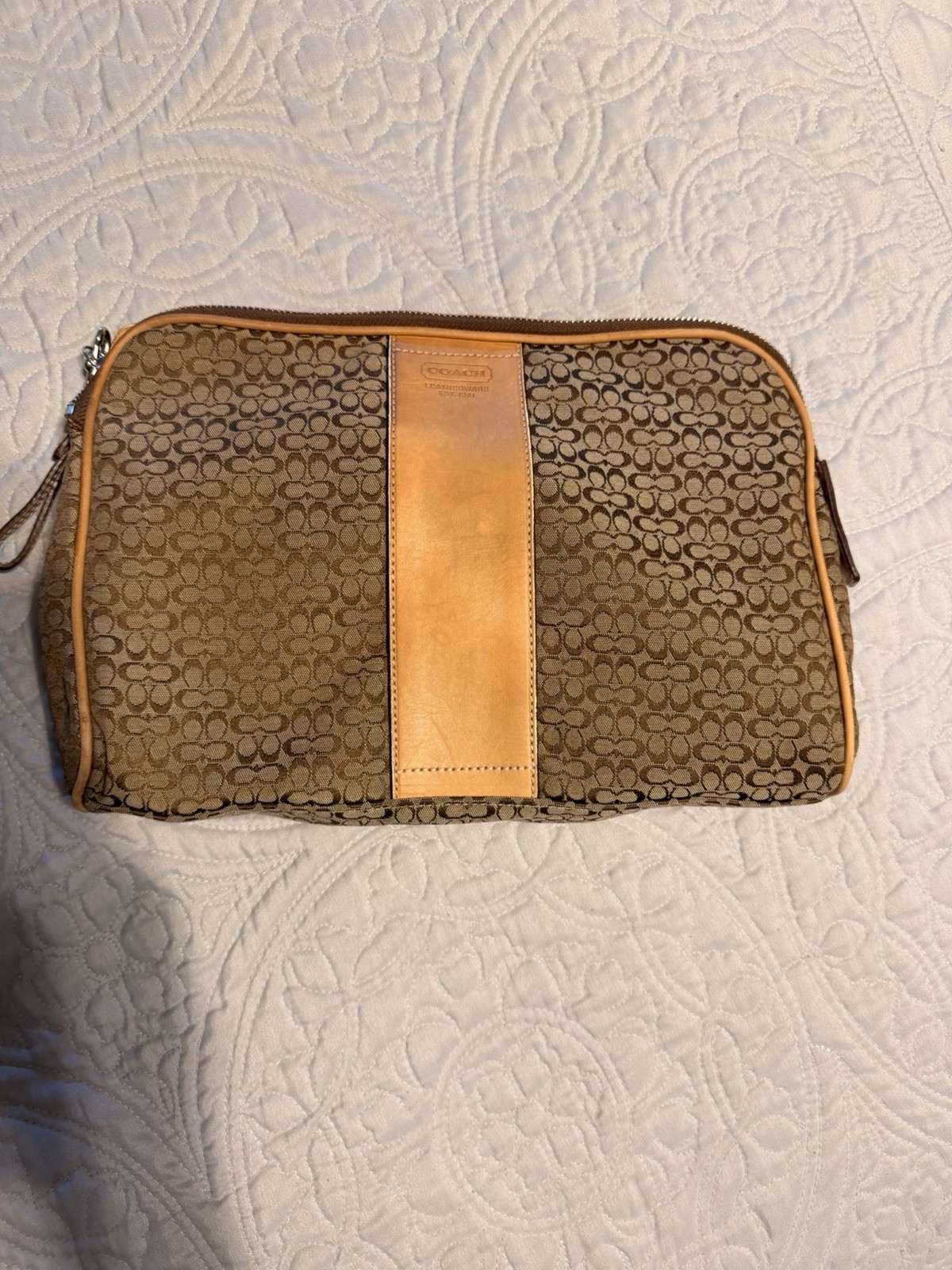Authentic COACH Signature Canvas/Leather Beige/Brown Large Unisex Pouch/Clutch