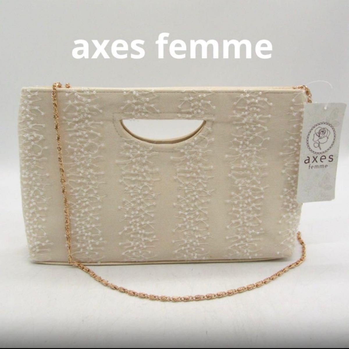 Axes Femme Beaded Party Bag Beige 27.5cm Used Japan For 14+