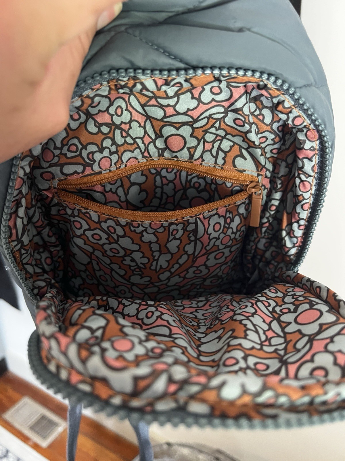 Vera Bradley Sling Backpack Dark Slate Gray Floral Lined Adjustable Strap Zip