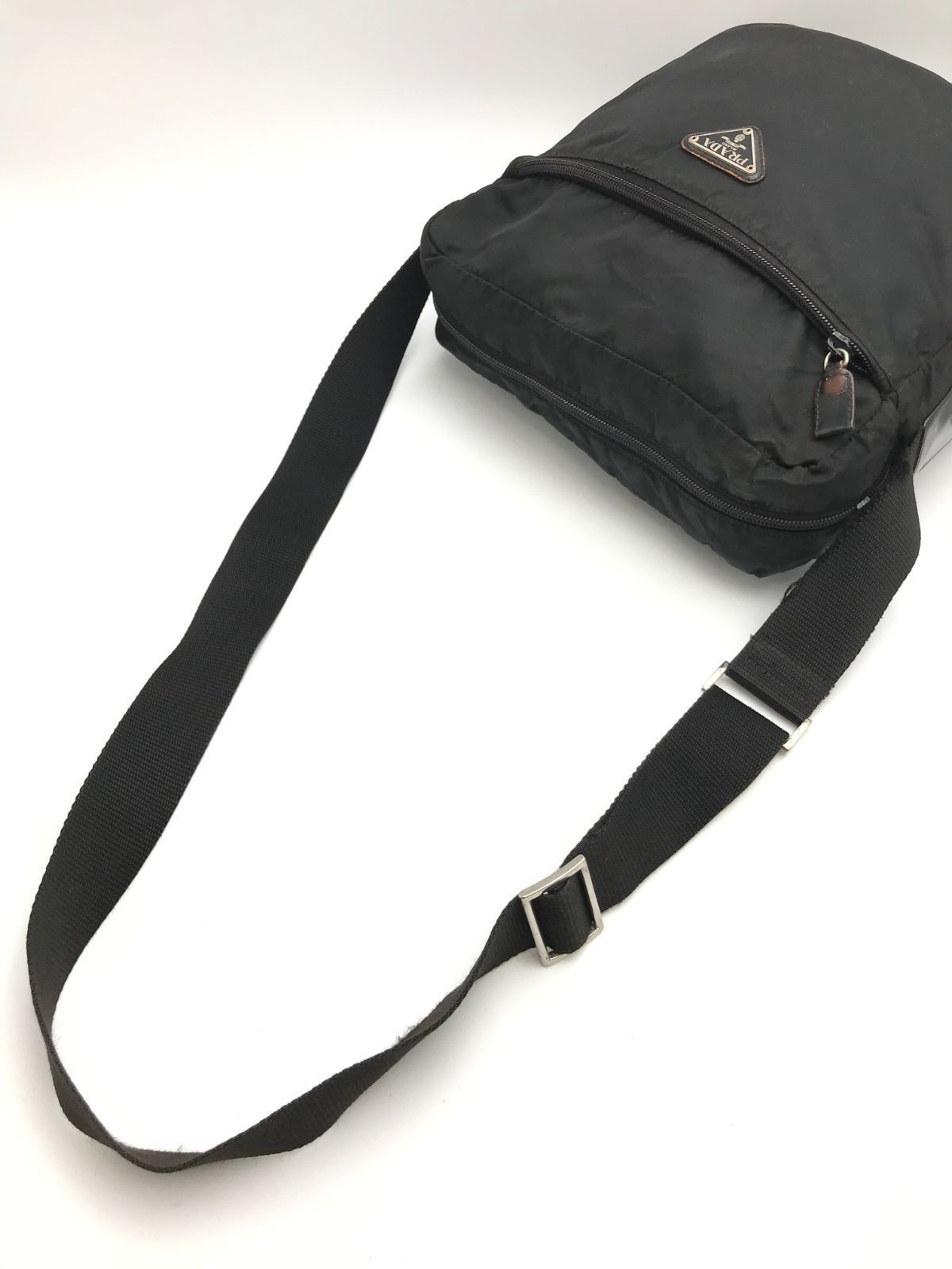 Authentic PRADA Black Nylon Triangle Logo Crossbody Bag, Size 28.5cm x 30.5cm, S