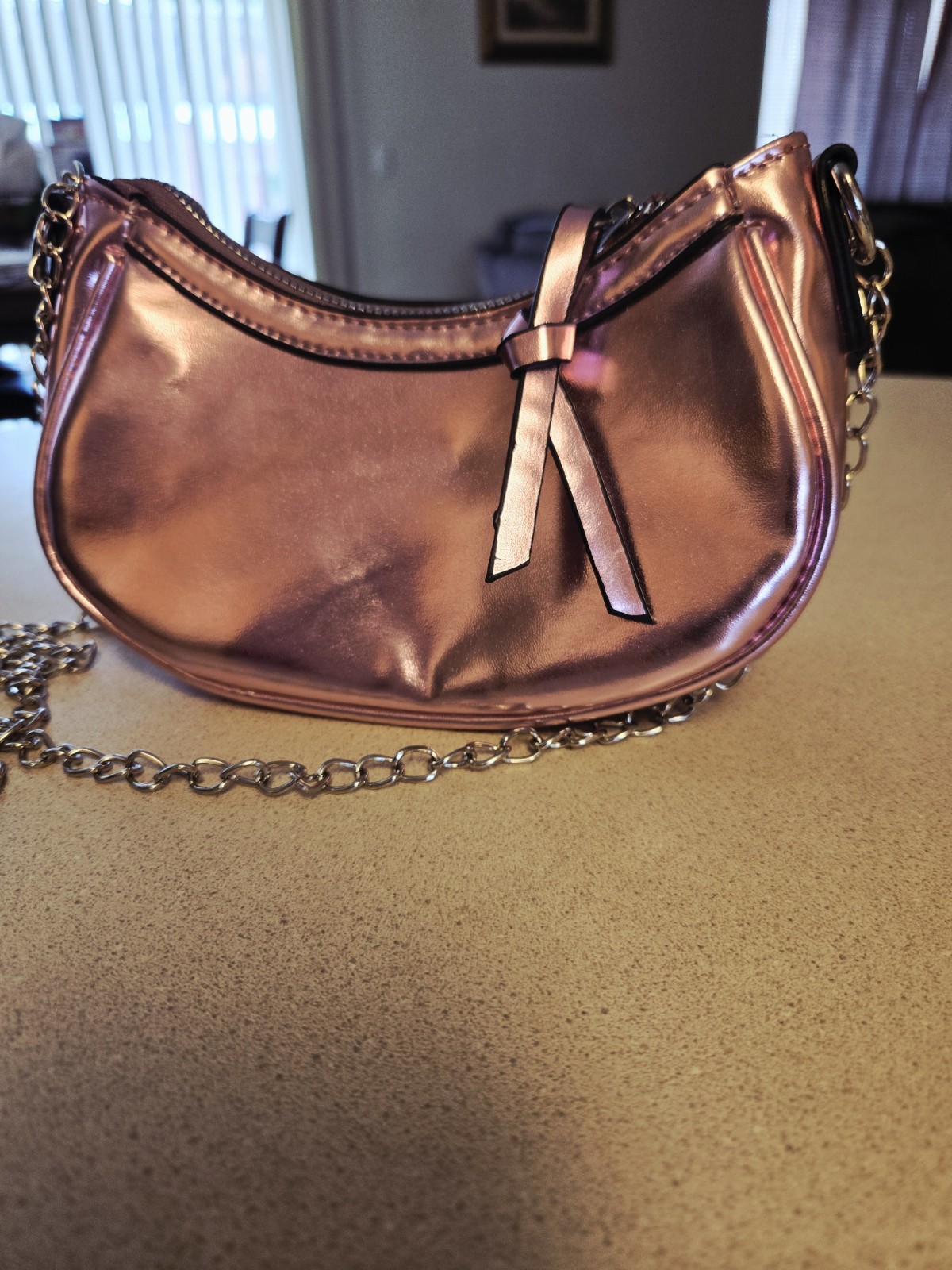 Olivia Miller Metallic Pink Crossbody Small Purse, Chain Strap
