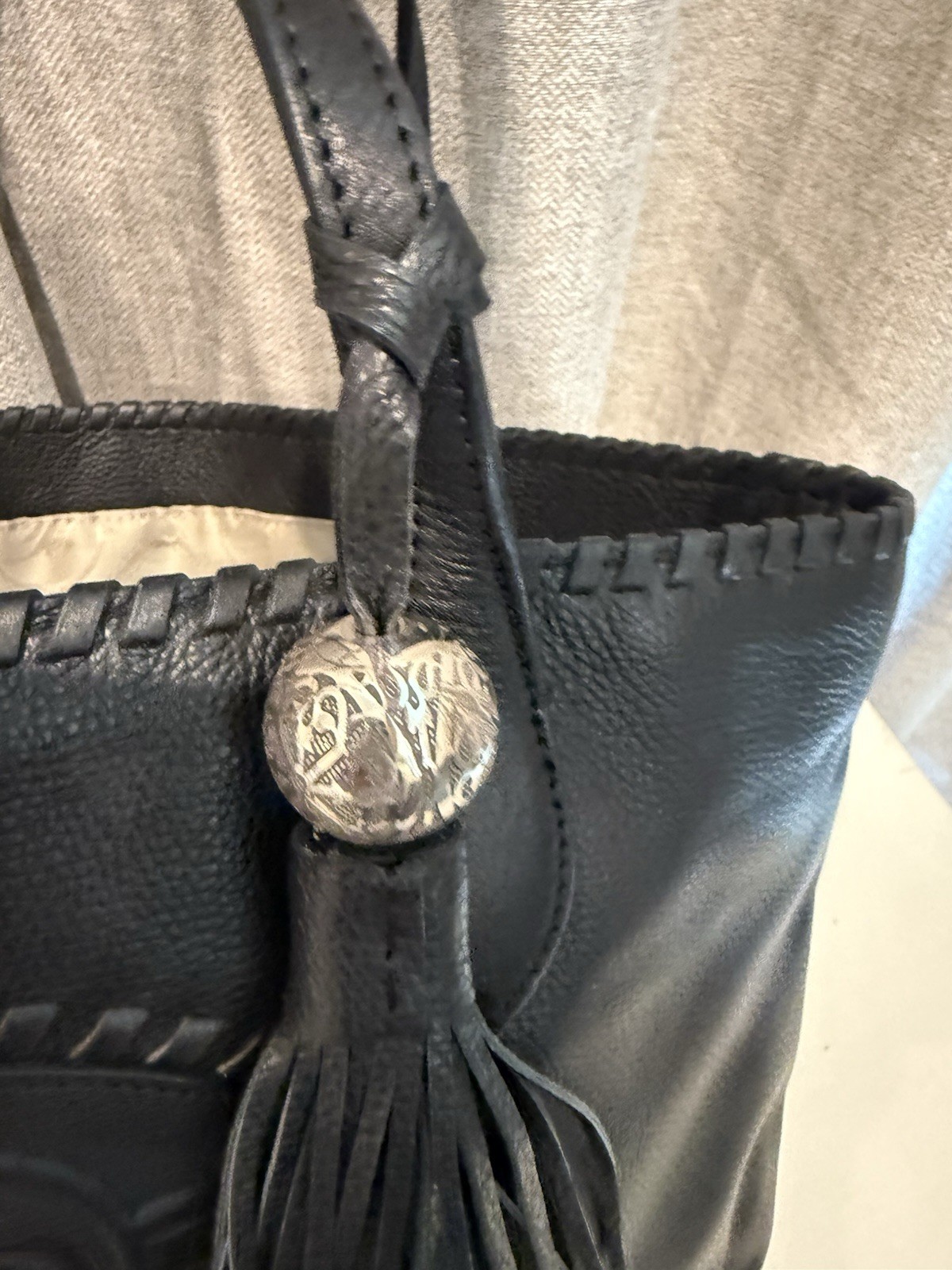 BRIGHTON FERRARA COLLECTION PEWTER GABRIELLA MEDALLION TASSELED TOTE PURSE