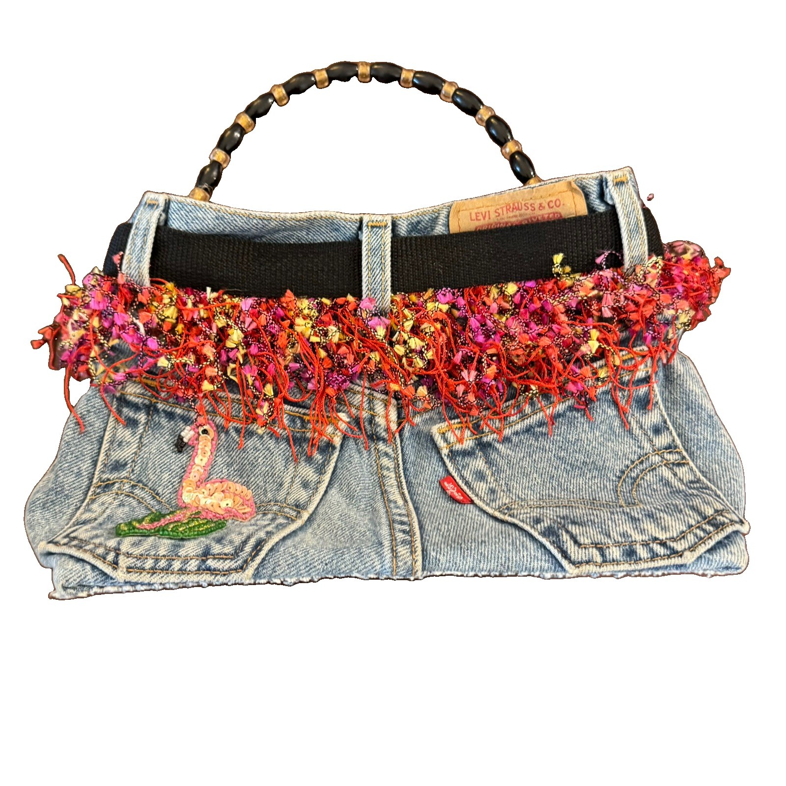 Blue Jean Purse Bag Upcycled Denim Handmade Flamingo Levi’s Y2K