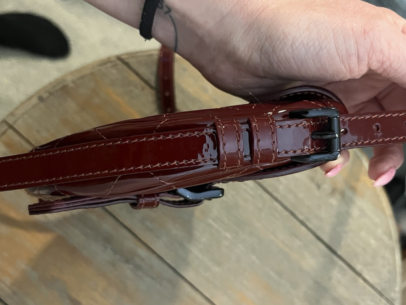 Burberry Burgundy Patent Quilted Studded Crescent Crossbody Zip Detachable