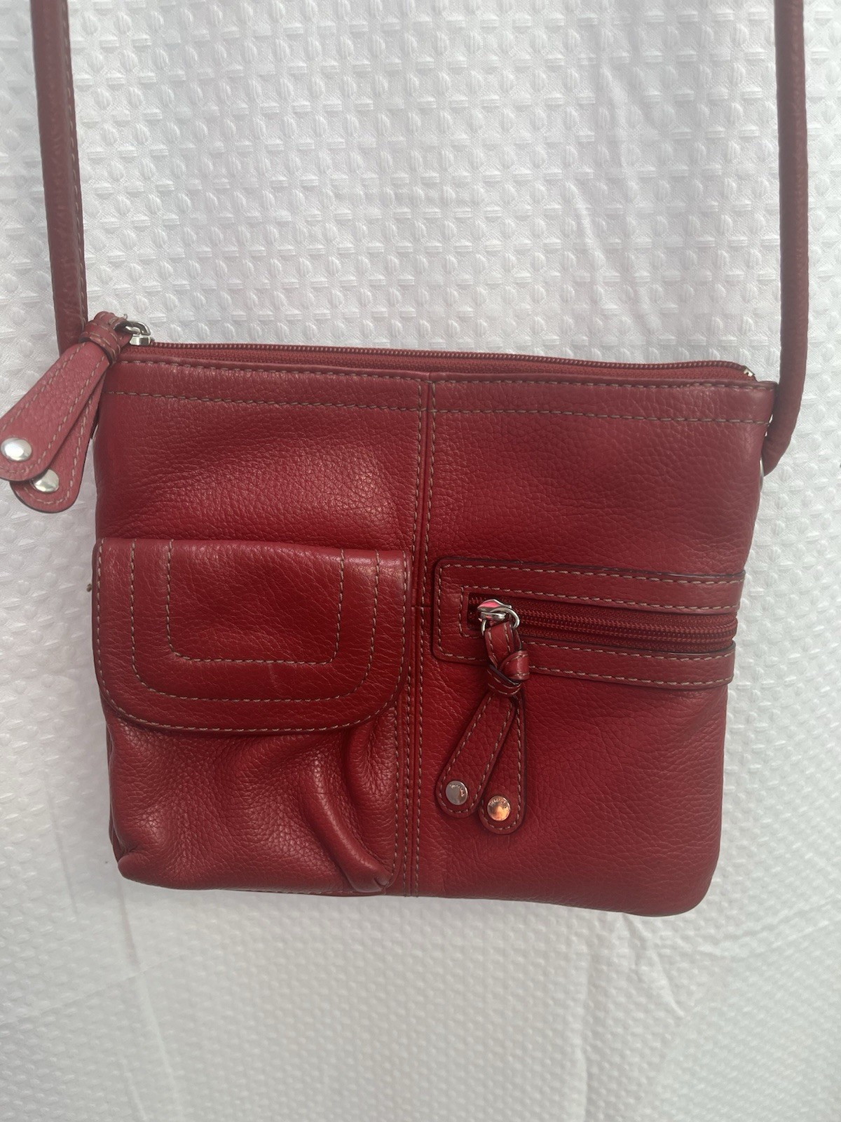 Tignanello Red Leather Travel Crossbody Wallet Purse Organizer