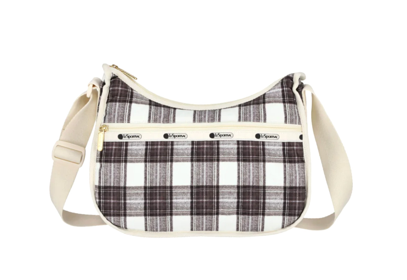 LeSportsac Classic Tartan Classic Hobo Crossbody Modern Plaid, Espresso & Cream
