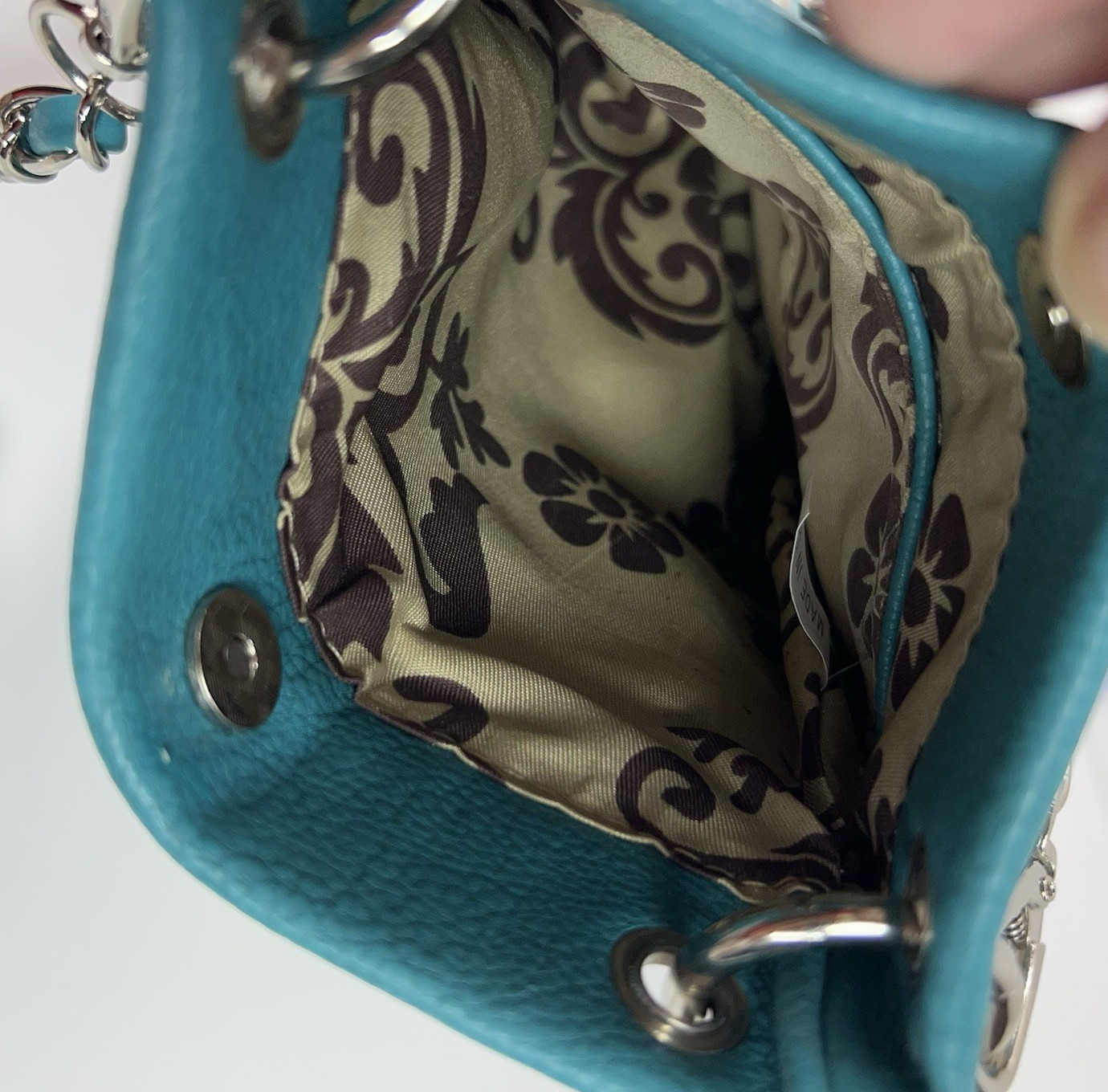 APT 9 Faux Leather Rhinestone Studded Crossbody Bag Chain Link Fringe Turquoise