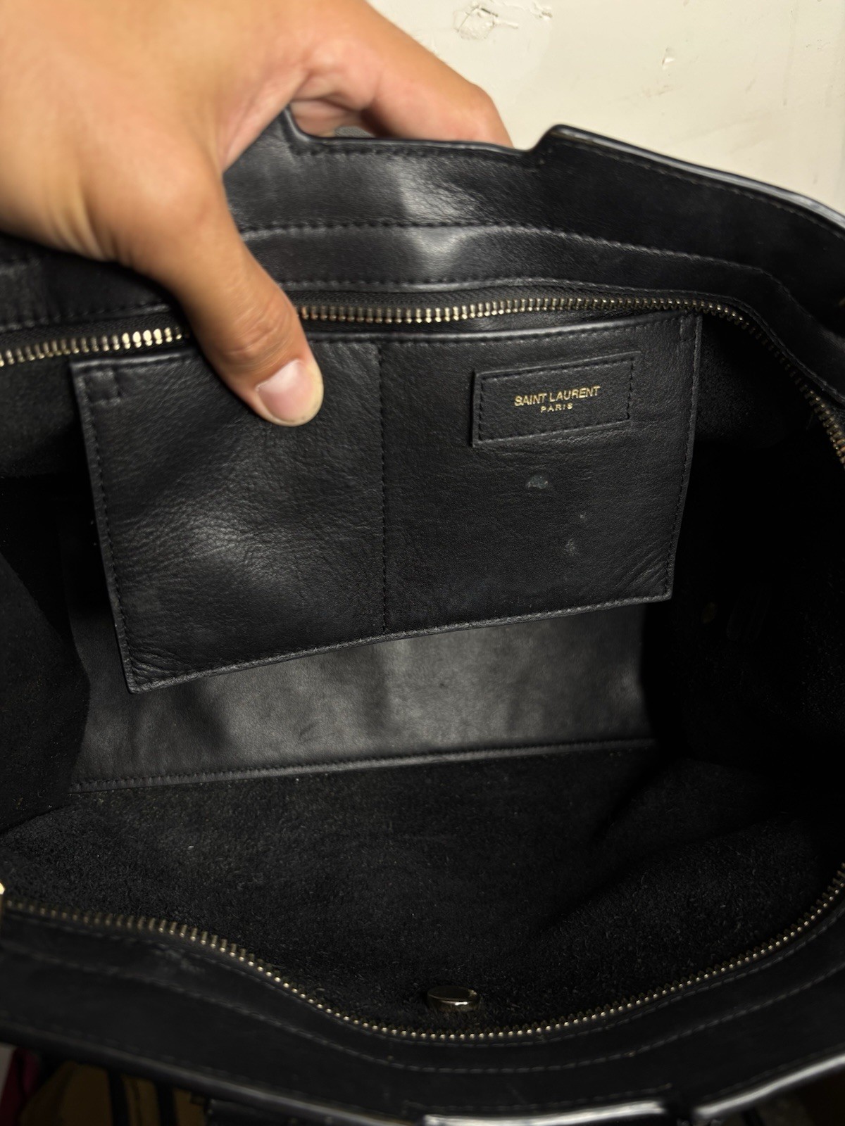 YSL Saint Laurent Cabas Chyc Petit Cabas 2Way Handbag Black Leather Shoulder Bag