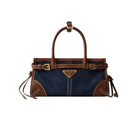 PRADA Bonnie handbag mini women’s blue with brown 9.3*3.5*4.7 in