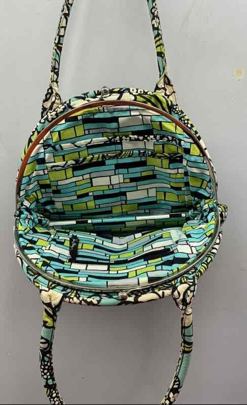 Vera Bradley Lola Floral Quilted Kiss Lock Frame Handbag Teal Green