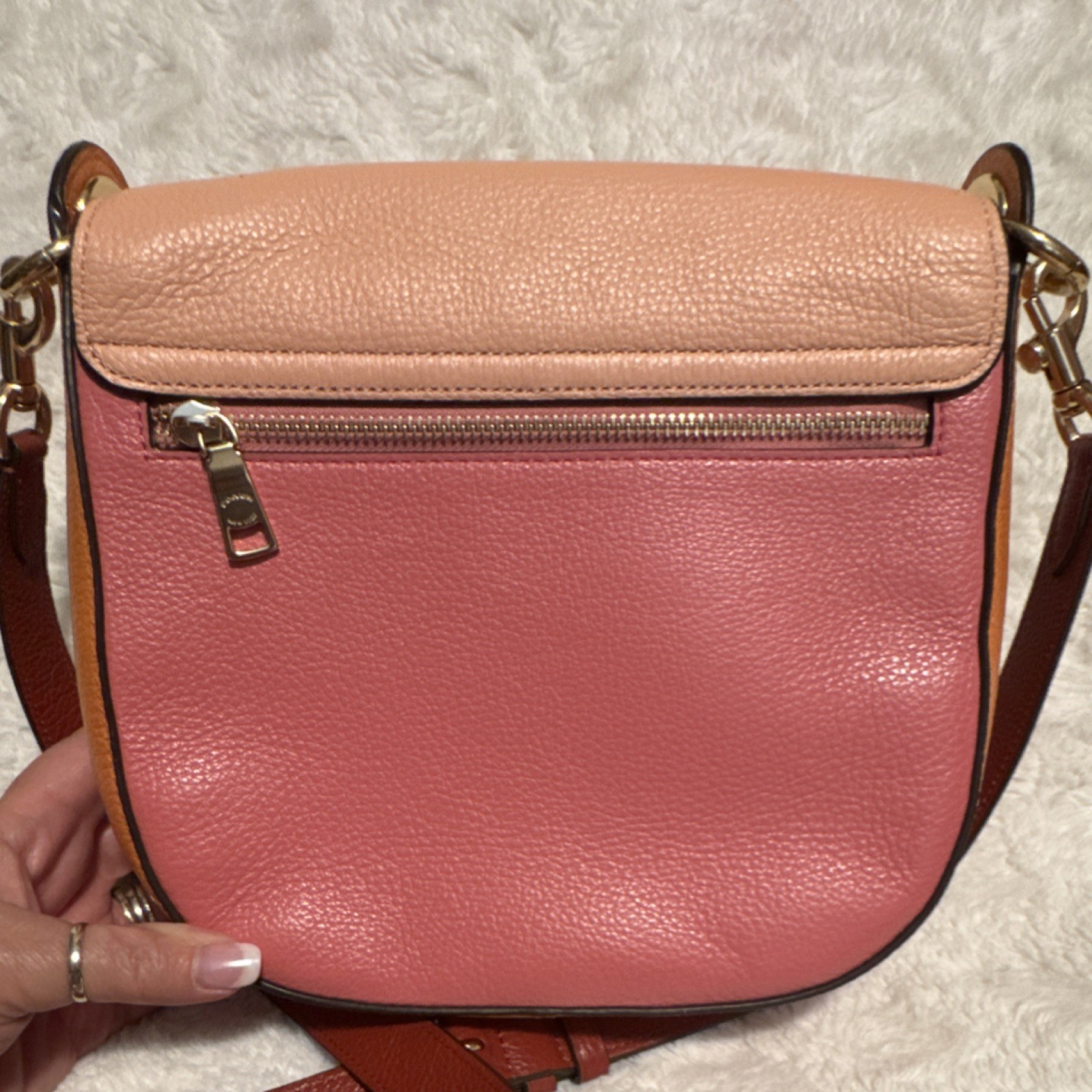 Coach Colorblock Pebbled Shoulder Bag Buckle Accent Zipper Gold Hardware Women