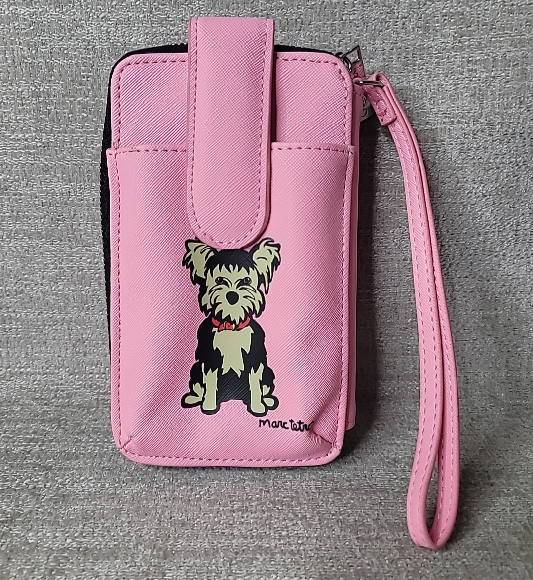 Marc Tetro Pink Tea Cup Yorkie Dog 7″ Phone Wallet Wristlet Coin Cute Unique