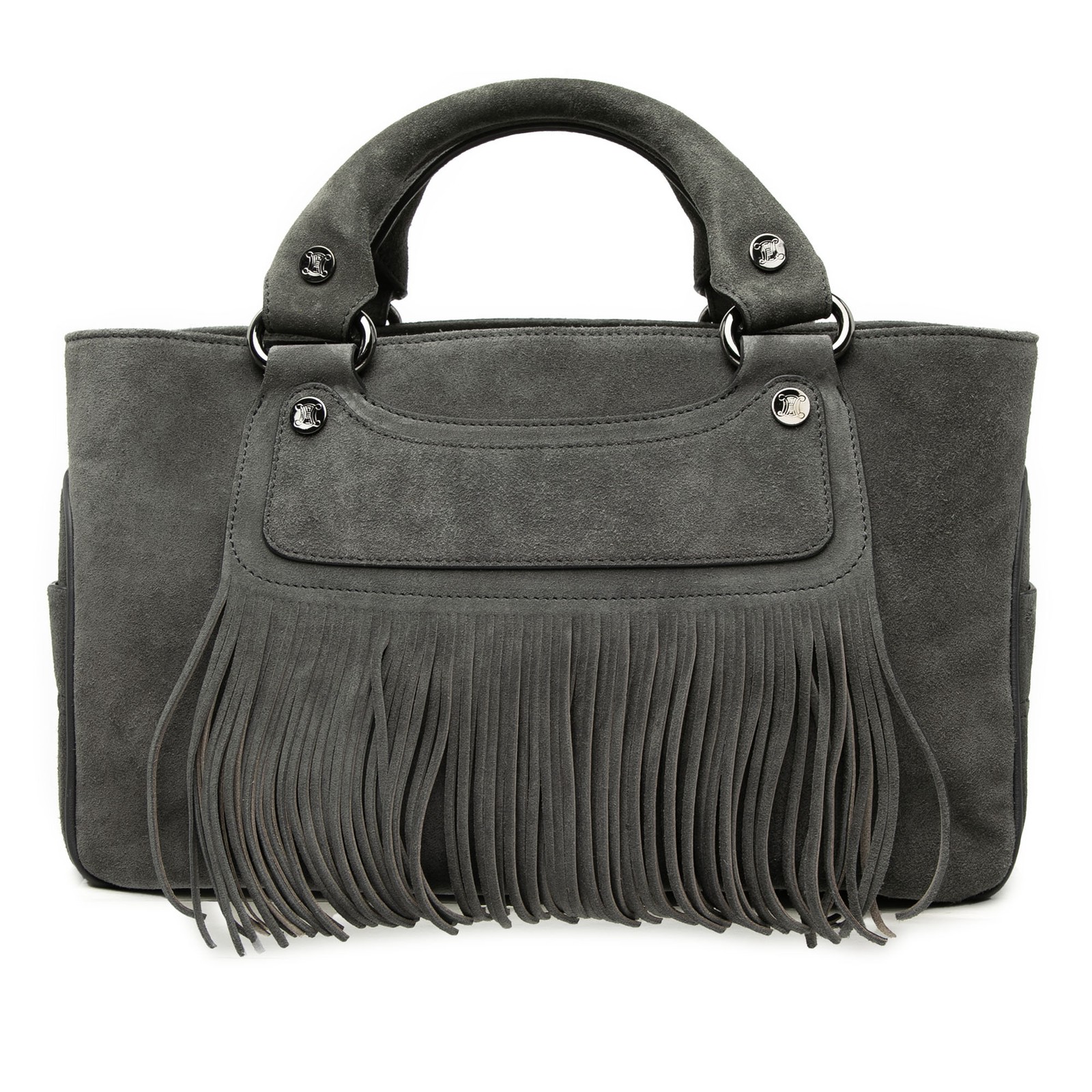 Celine Suede Boogie Fringe Handbag Pre-Loved Bag Gray
