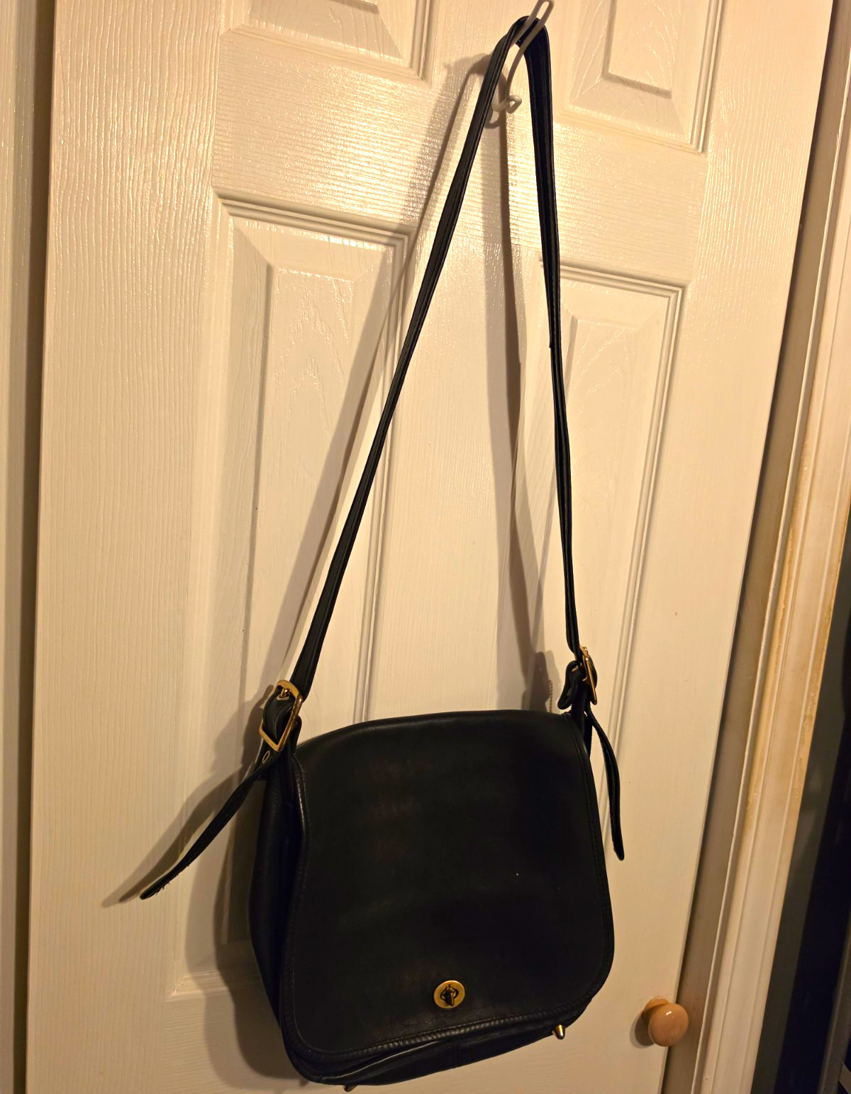 Vintage COACH #9525 “Stewardess Bag” Black Leather Crossbody Bag