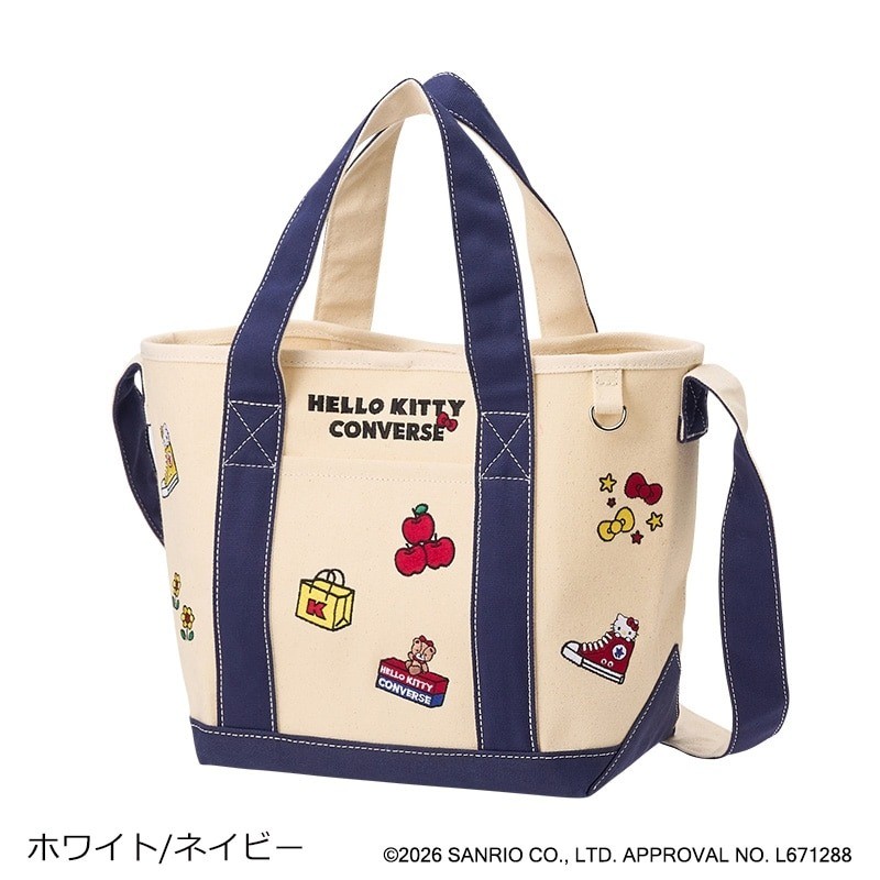 CONVERSE x Hello Kitty Canvas Tote Bag PLAZA Limited 2Way White Navy13.4 x 9.3in