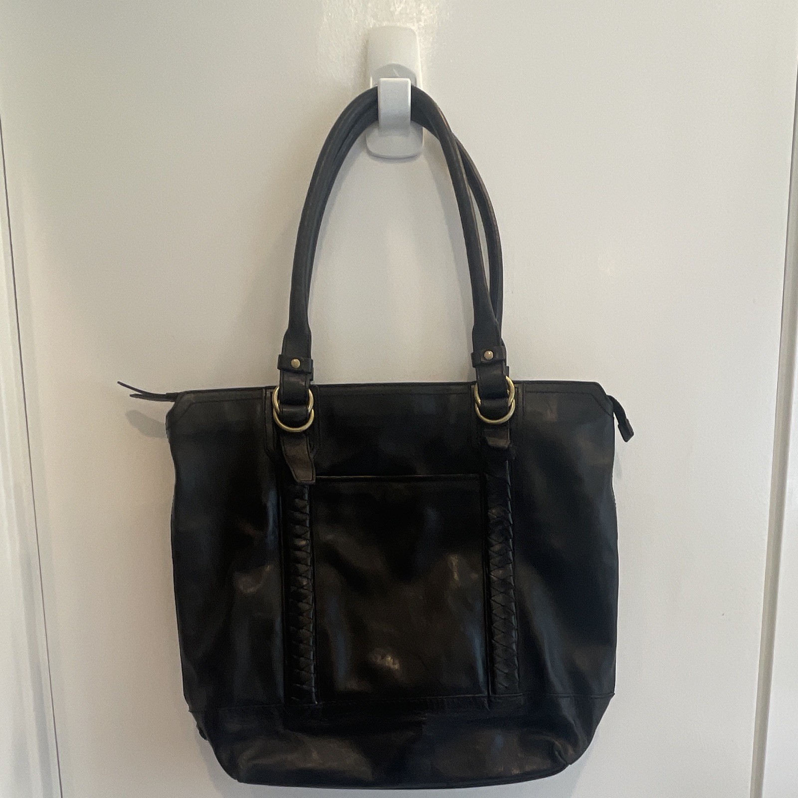 Cole Haan Black Leather Tote Bag Braided Straps Shoulder Purse NWOT