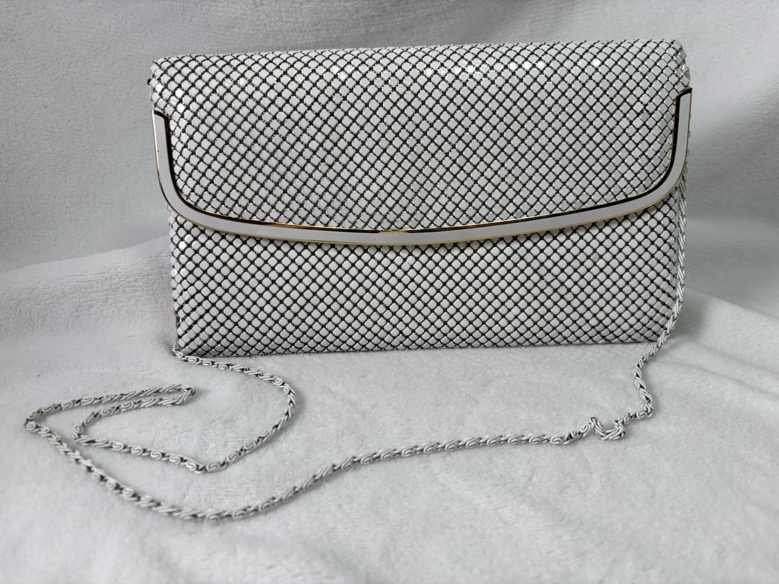 70s Retro White Tile Mesh Disco Crossbody Handbag Bridal Wedding Clutch