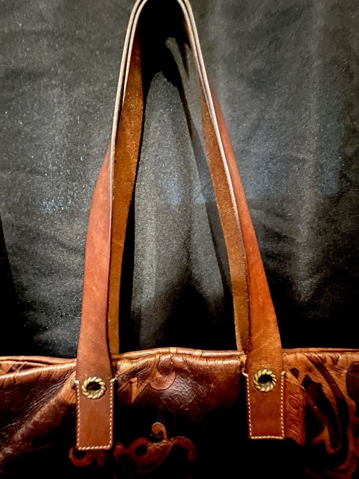 Falor Le Borse Leather Tote Tooled Embossed Brown Purse Bag Made in Italy 16×11