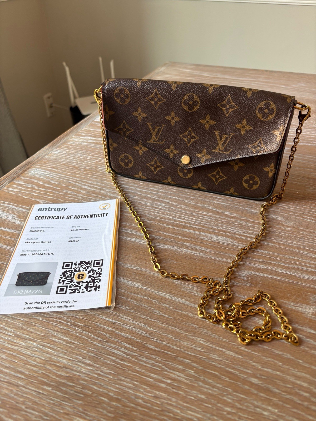 Louis Vuitton Monogram Pochette Felicie Small Chain Crossbody Snap w/ COA