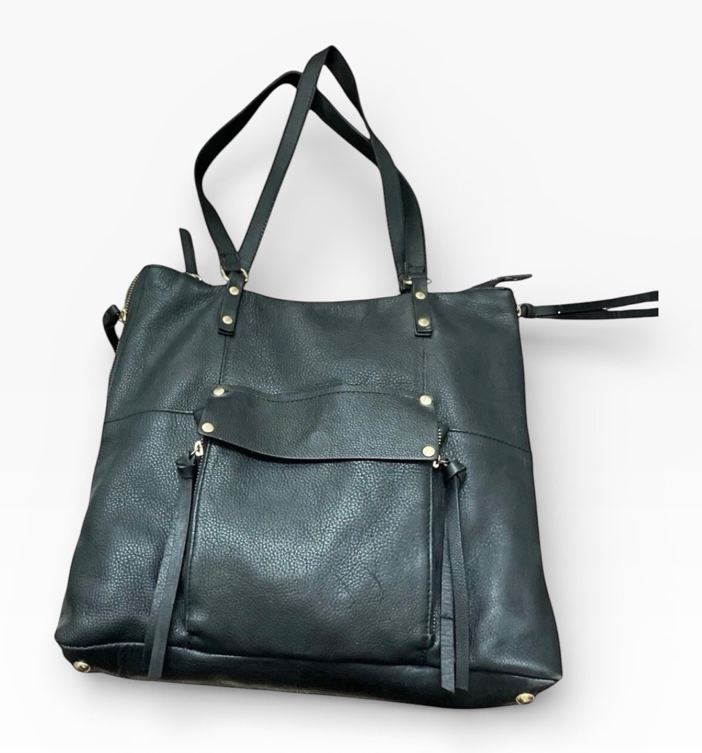 KOOBA Pebble Leather Shoulder Purse Handbag Black Large Zipper Pockets 2 Strap