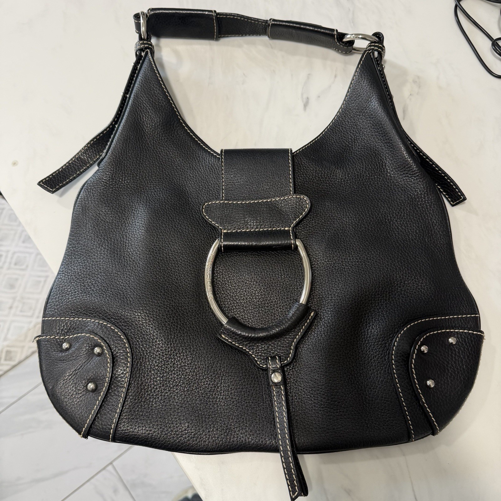 DOLCE & GABBANA Lea Black Leather Pebble Shoulder Bag Made In Italy VGUC!