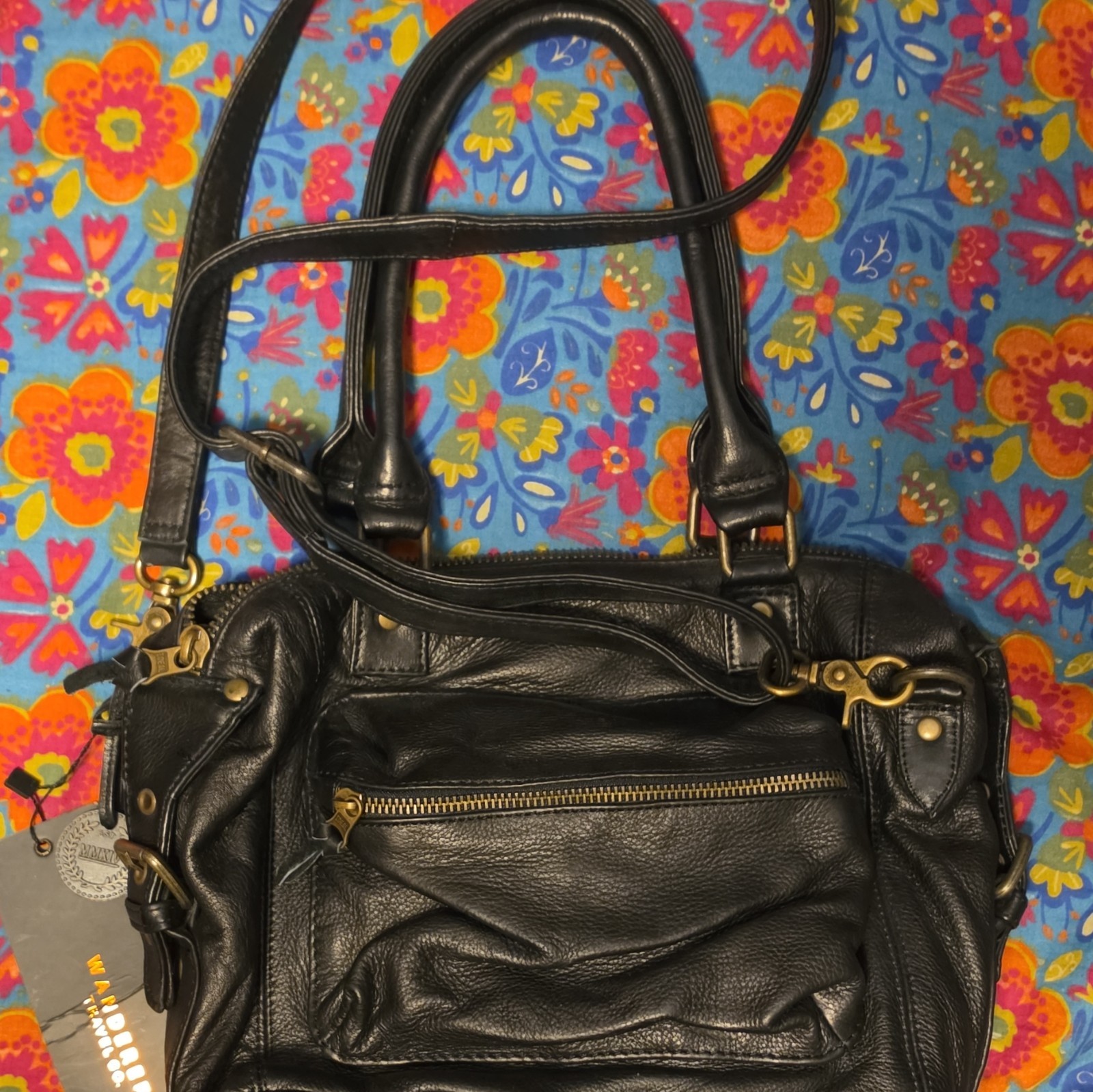 Wanderers Travel Co Black Pebbled Leather Satchel & Crossbody Bag Purse