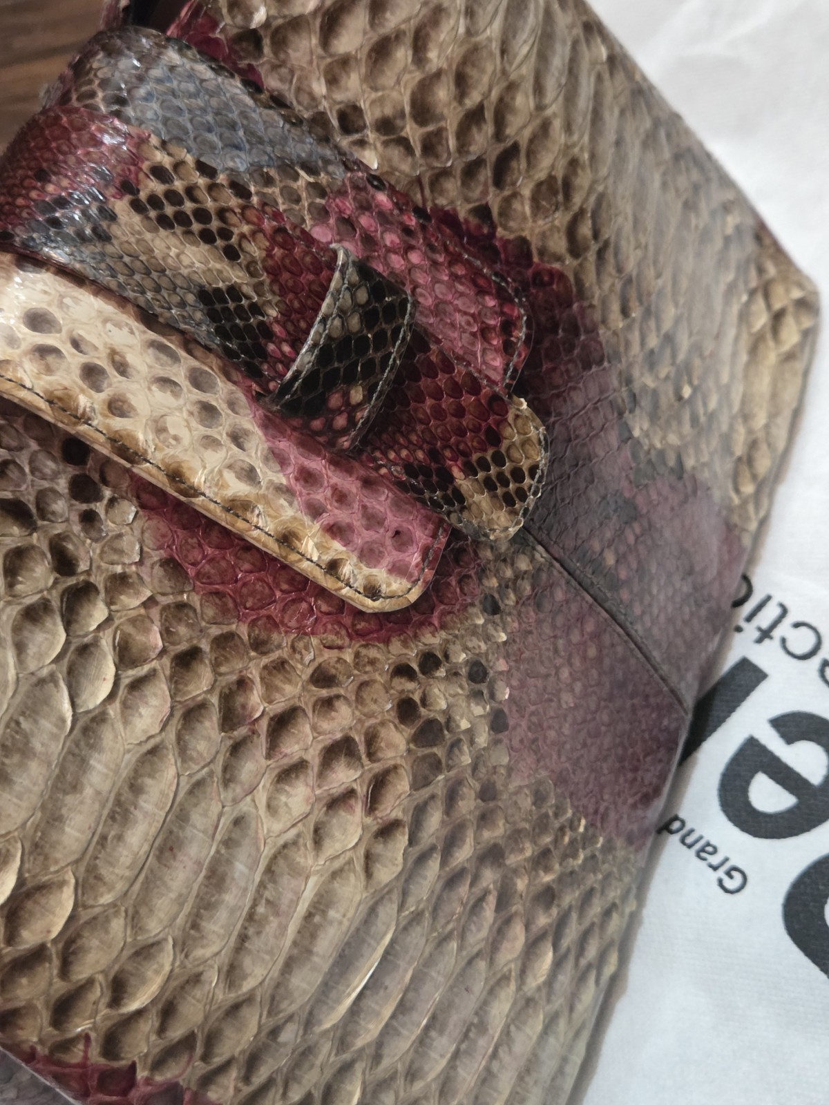 Grand Pelle Genuine Python Leather Exotic Pink Crossbody Bag Triple Compartment