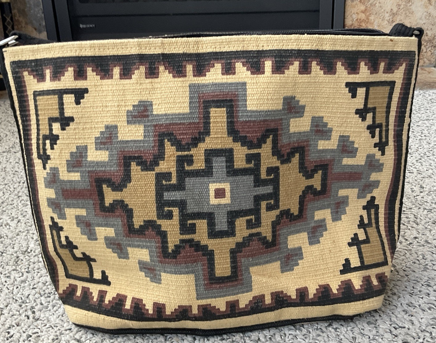 El Paso Saddle Blanket Co Shoulder Bag Aztec Print Woven Cotton Canvas Zip Top