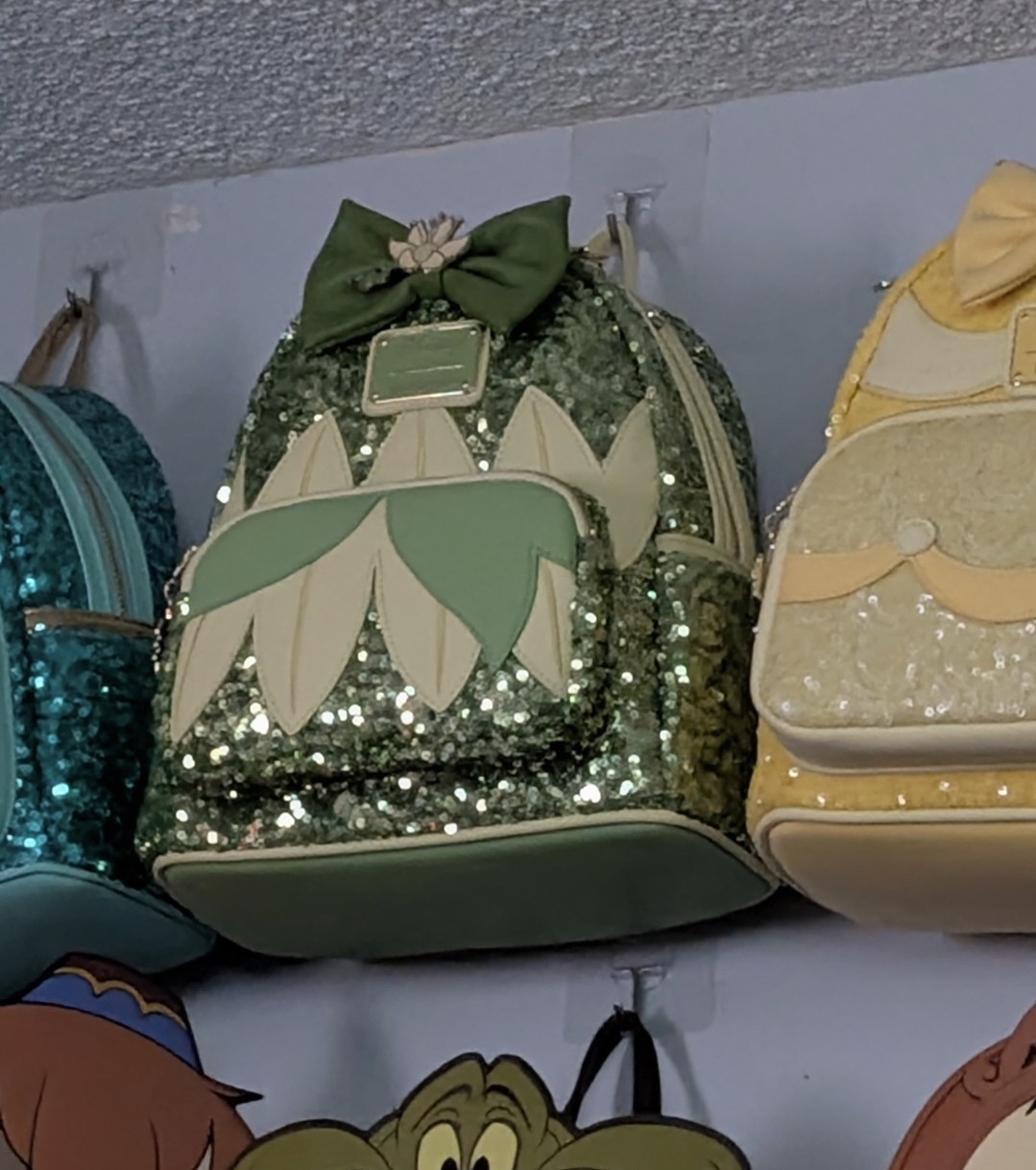 12 Disney Loungefly Sequin Mini Backpack w/ Bow, Zip Closure, Multicolor