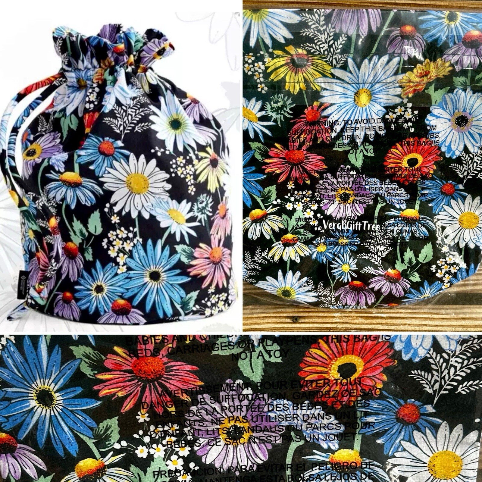Vera Bradley Iconic Ditty Bag DAISIES Multi FLOWERS Travel Beach Baby NWT SEALED