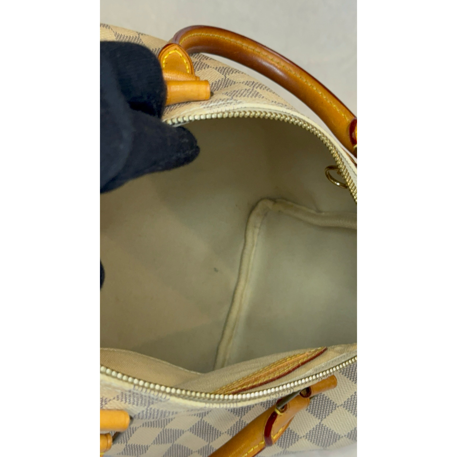 Louis Vuitton Speedy 30 Damier Azur Canvas Vachetta Leather Lock Key Bag Charm G