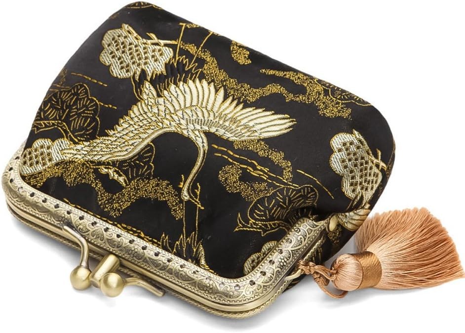 Brand New Hand Made Jan & Dee Silk Grade Crane Painting Buckle Coin Purse