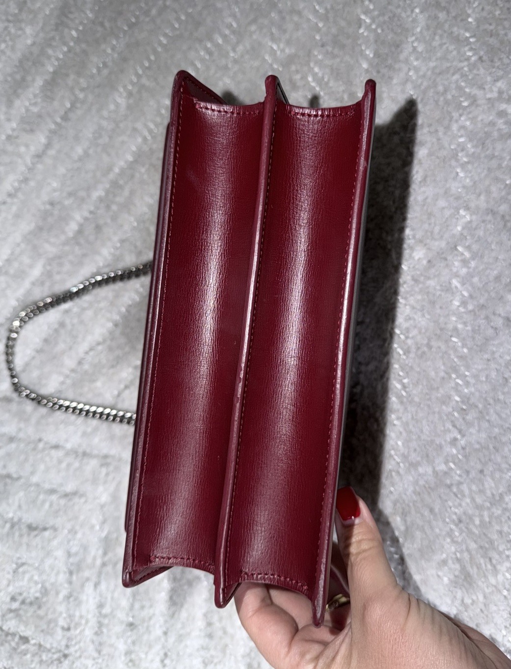 Saint Laurent Sunset Medium Bag – Burgundy Smooth Leather – Silver Hardware