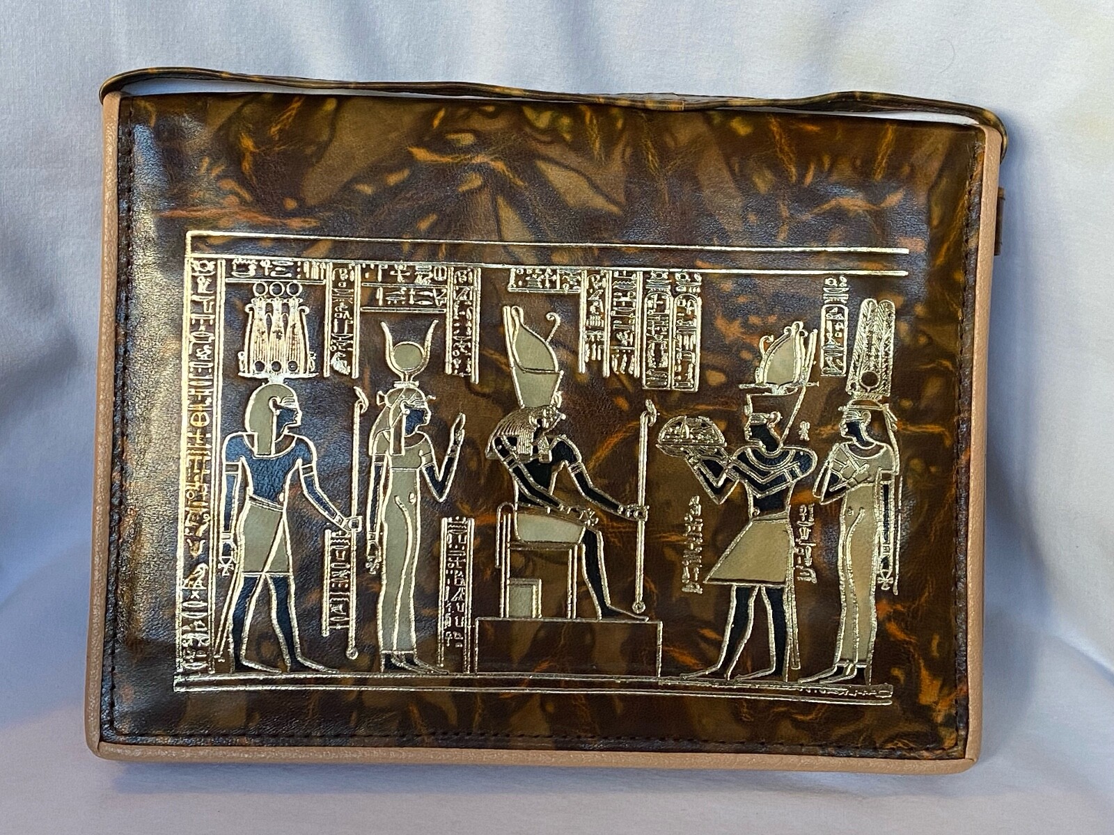 Egyptian Camel Leather Woman Purse Bag Brown Gold Isis Horus 10″ x 7.5″ #25
