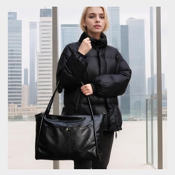 Large Tote Bag for Women Work with Zipper Vegan Leather Shoulder Bags Travel