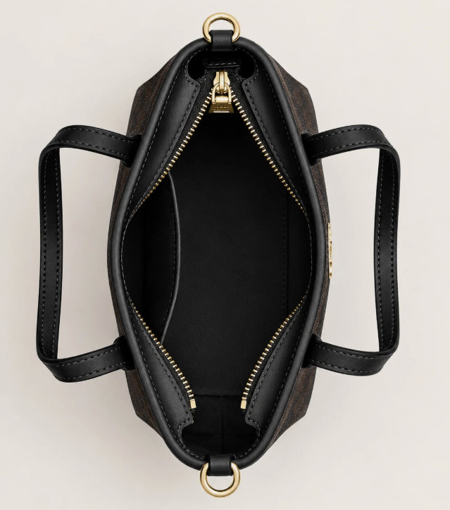 WNT City Mini Tote Bag In Signature Canvas In Gold/Walnut/Black CW032
