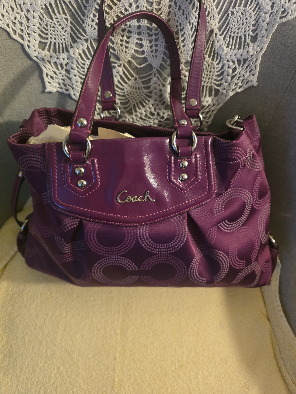 Coach Ashley Dotted Op Art Satchel – Purple Berry (F1294-F20027)