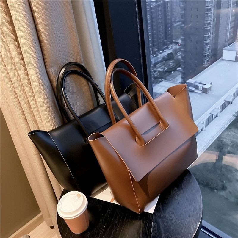 Fashion Women Large Capacity Tote Shoulder Bag Simple Retro PU Leather Handbag