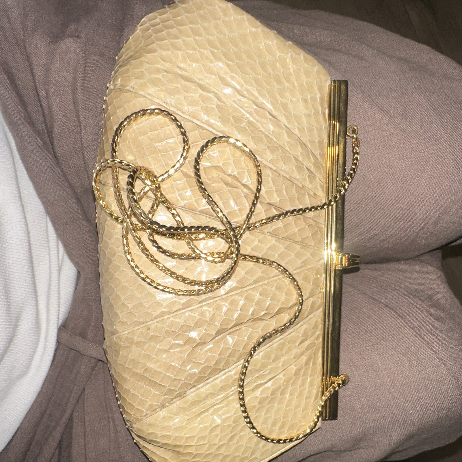 vintage 1980s Judith Leiber pleated snakeskin/lizard evening clutch