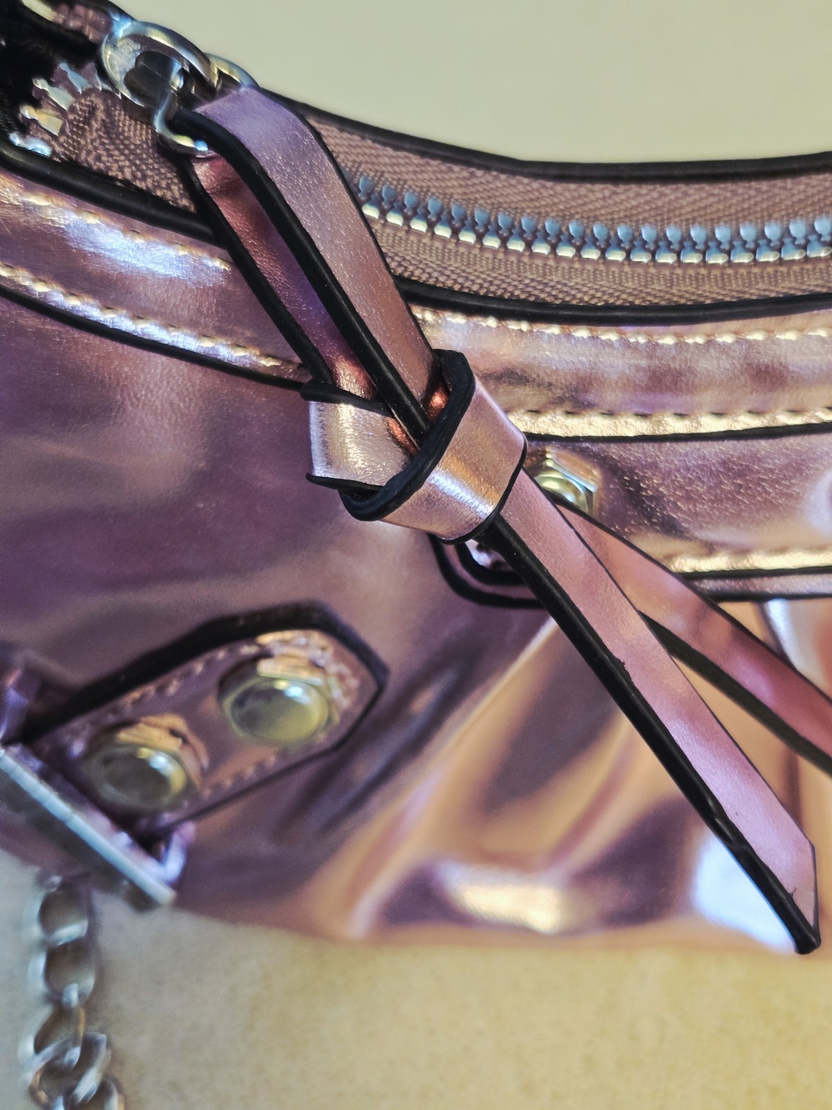Olivia Miller Metallic Pink Crossbody Small Purse, Chain Strap