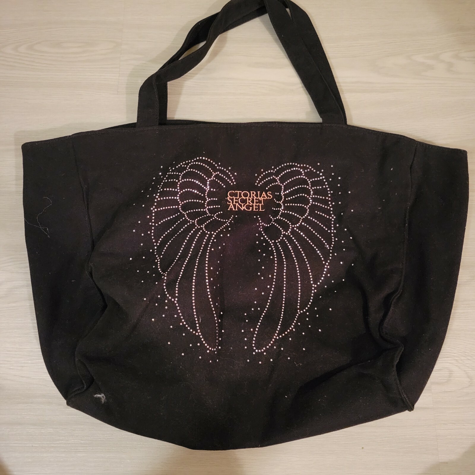 Black Victoria’s Secret Tote Bag with Angel Wings 14 x 18 Inches