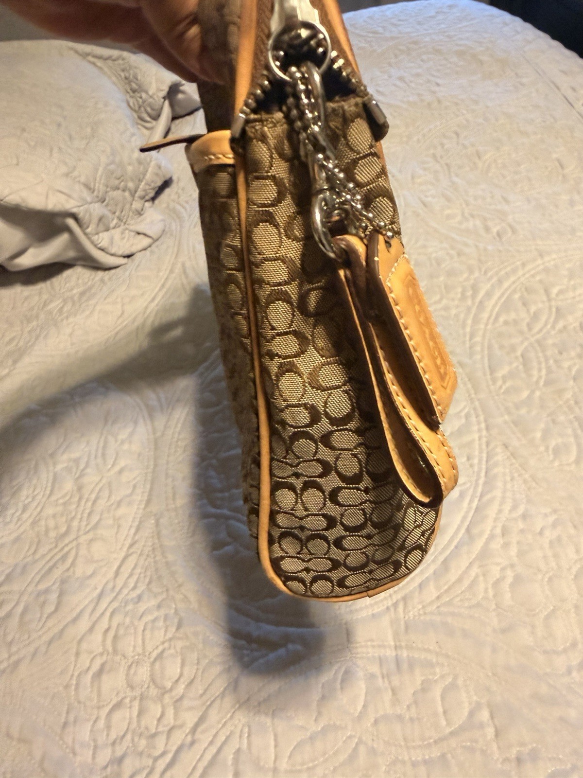 Authentic COACH Signature Canvas/Leather Beige/Brown Large Unisex Pouch/Clutch